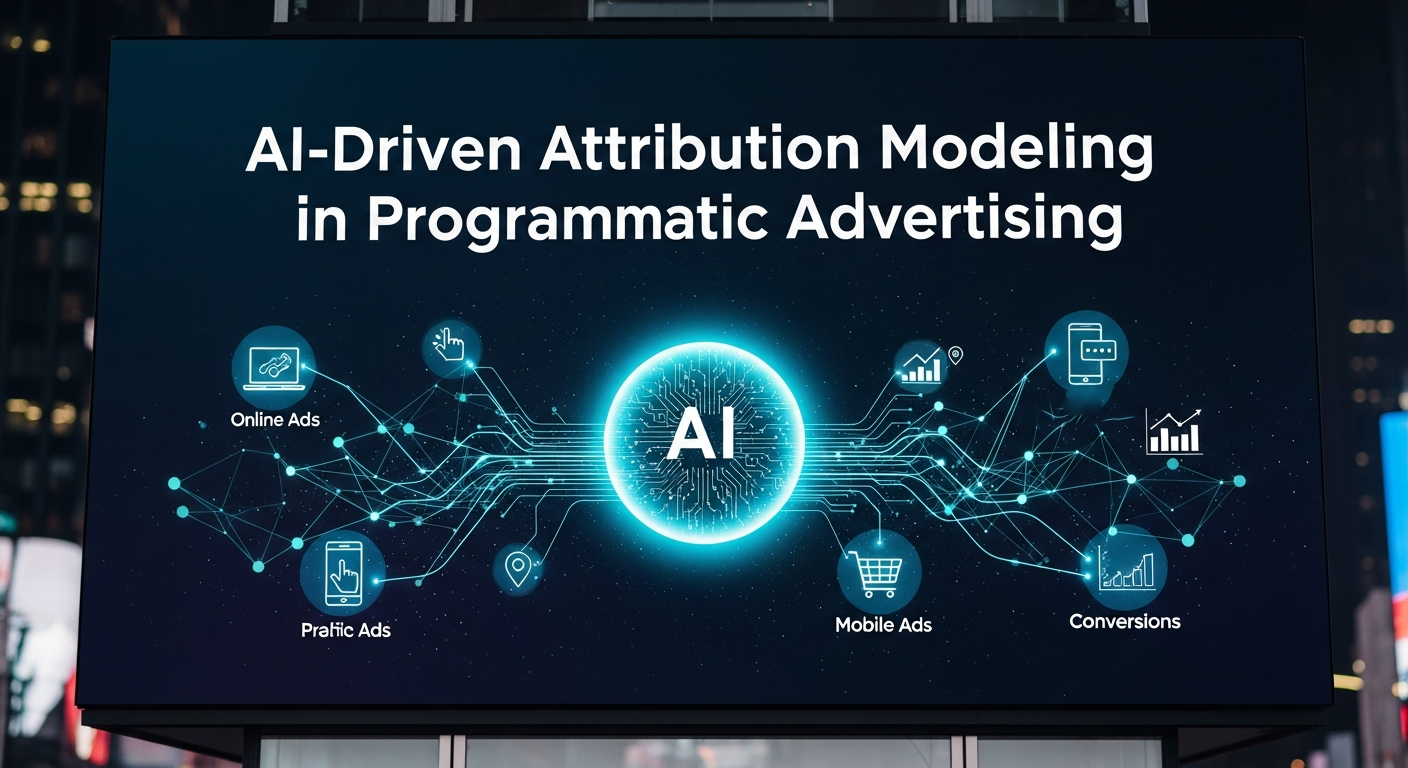Dashboard-style graphic highlighting AI-based attribution insights for programmatic ads