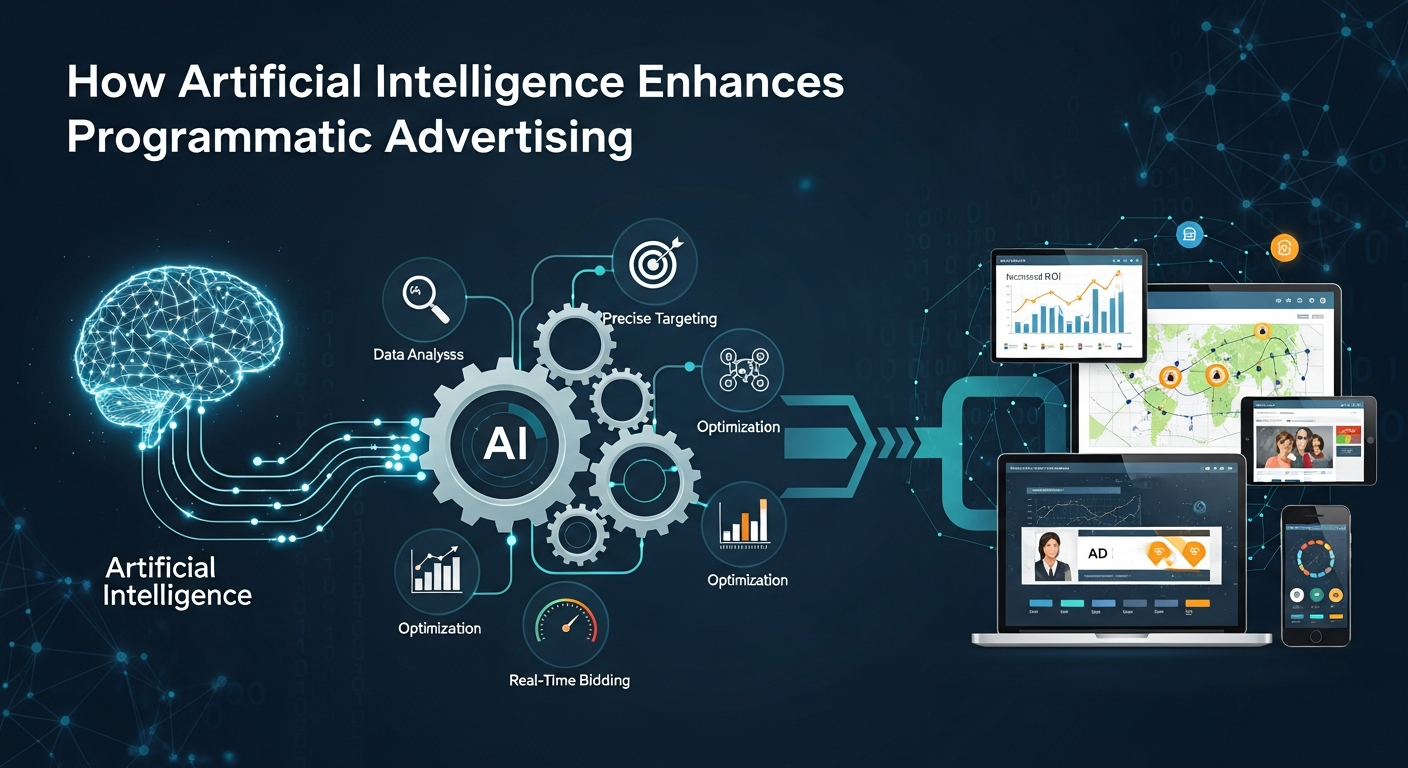 Diagram of AI-powered programmatic advertising improving ad performance and ROI
