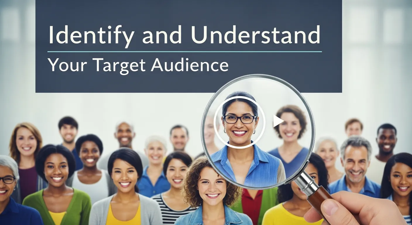 Graphic showing the process of identifying and understanding a target audience for programmatic advertising, including audience segmentation, demographics analysis, behavior tracking, and data insights