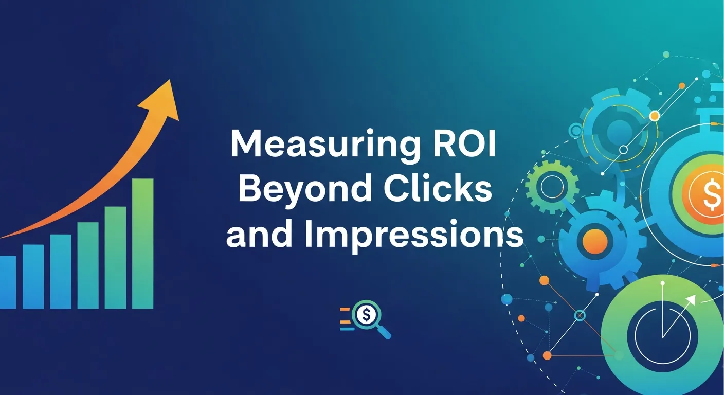 Graphic illustrating how ROI is measured beyond clicks and impressions in media buying.