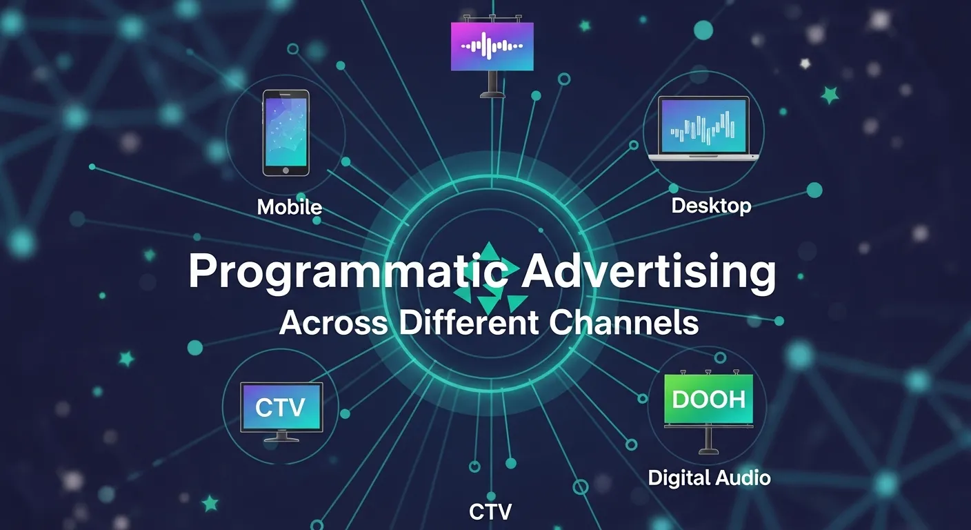 Illustration showing programmatic advertising across different digital channels