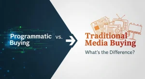 Comparison graphic showing programmatic buying versus traditional media buying.