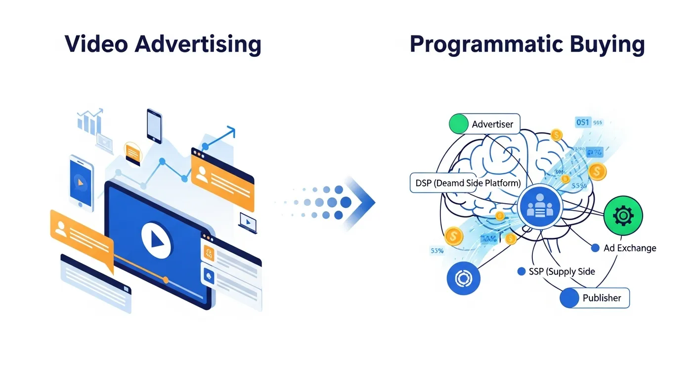 Diagram explaining how programmatic buying works for video advertising