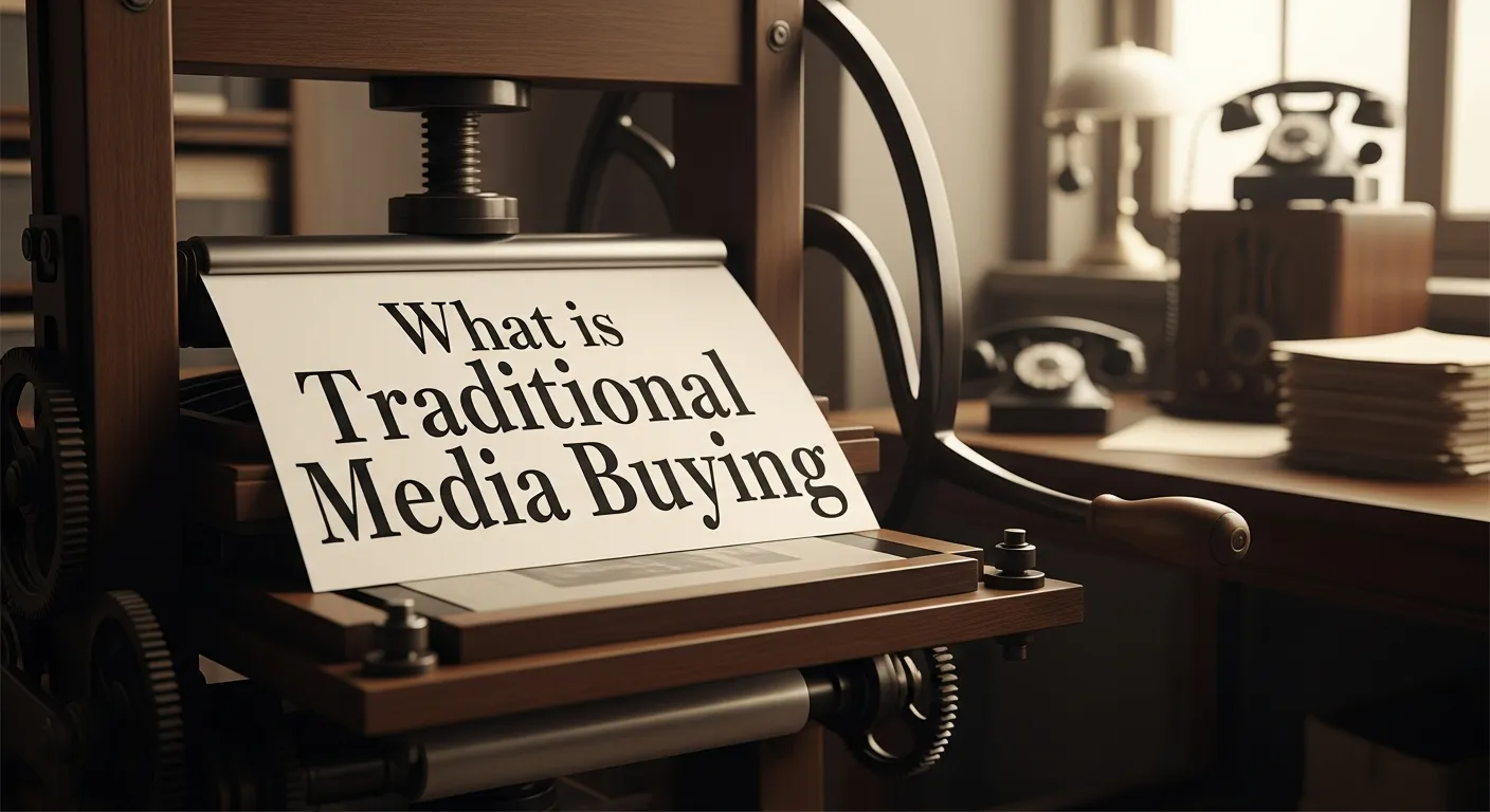 Diagram illustrating how traditional media buying works from negotiation to ad placement.
