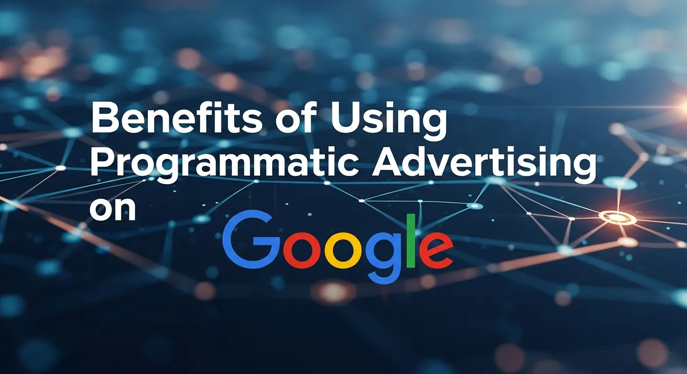 Graphic highlighting the benefits of programmatic advertising on Google, including automated bidding, precise audience targeting, real-time optimization, and improved return on ad spend.