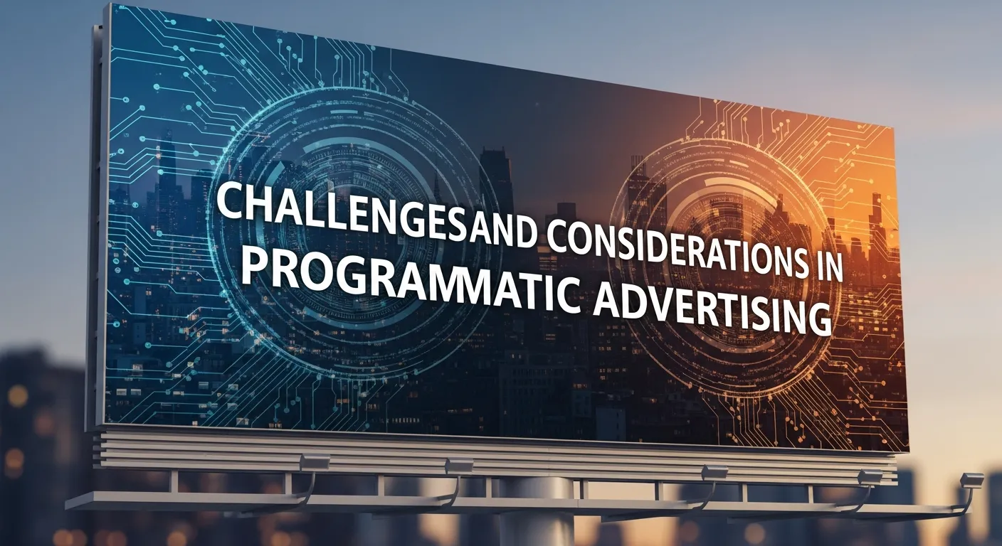 Graphic outlining the main challenges in programmatic advertising, including data privacy, ad fraud, brand safety, and campaign optimization considerations