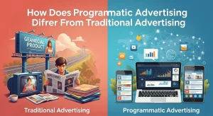 Diagram comparing automated programmatic ads with traditional ad buying