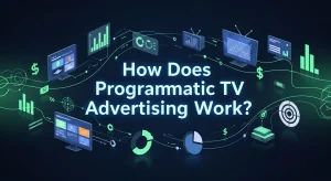 Graphic explaining the workflow of programmatic TV ad campaigns