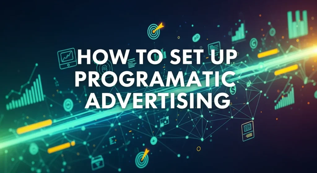 Illustration representing Programmatic Advertising, showing automated digital ad buying, audience targeting, real-time bidding, and multi-platform ad delivery for optimized marketing campaigns.