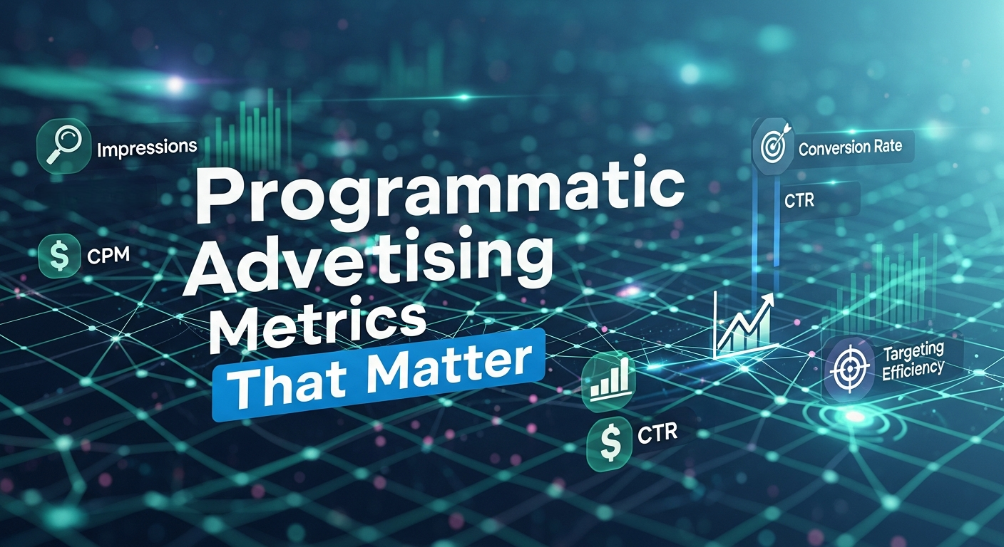 Dashboard-style illustration highlighting essential programmatic advertising analytics