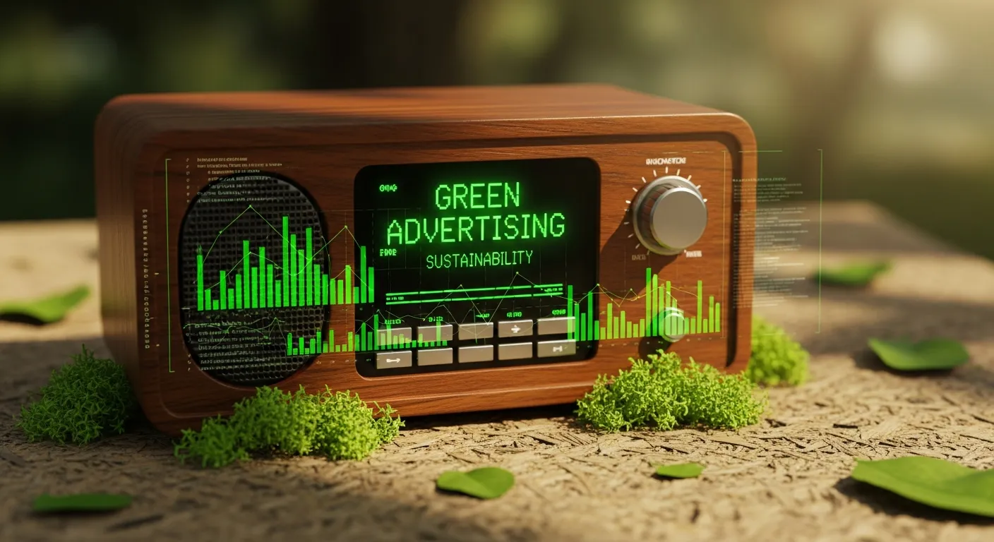 Infographic showing green advertising strategies in programmatic radio campaigns
