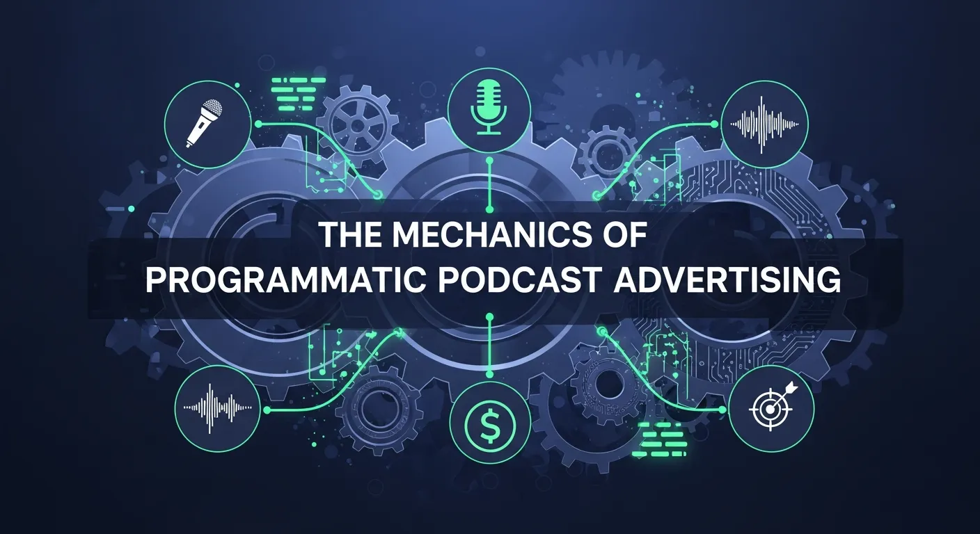 Diagram illustrating the mechanics of programmatic podcast advertising and how it works