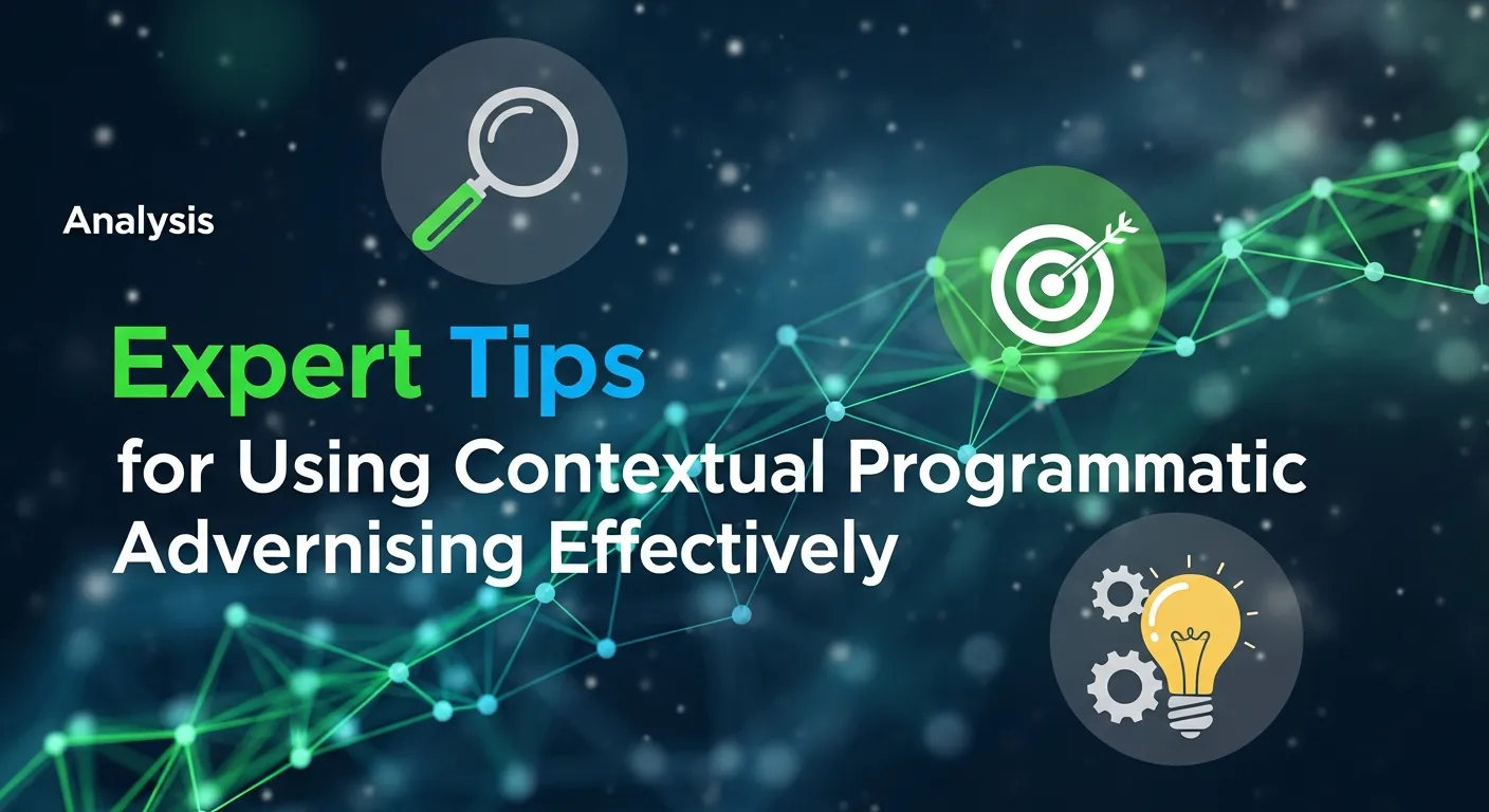 Illustration of a digital marketing expert optimizing contextual programmatic ads on a dashboard, highlighting strategies for relevance, audience targeting, and effective real-time ad placement.