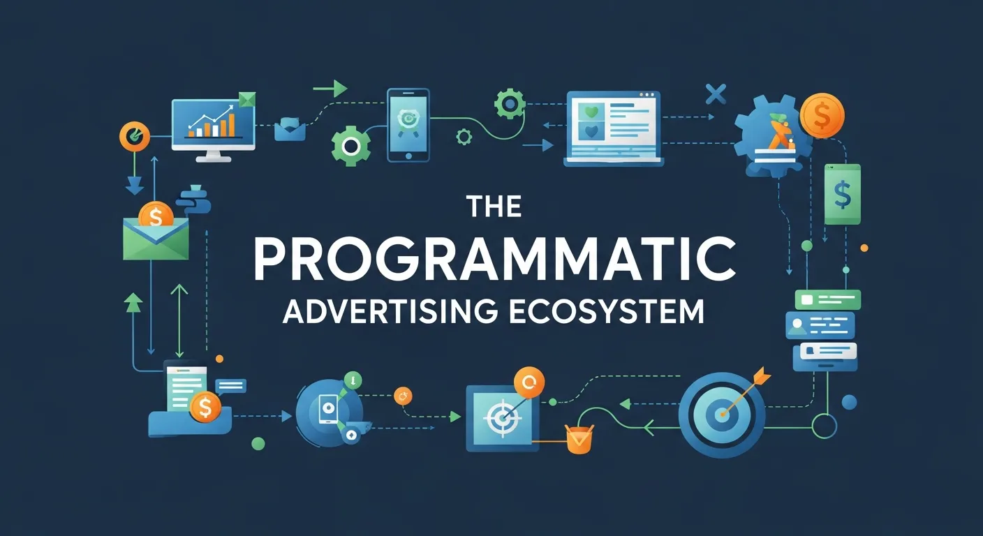 Simple visual explaining the programmatic advertising ecosystem for beginners