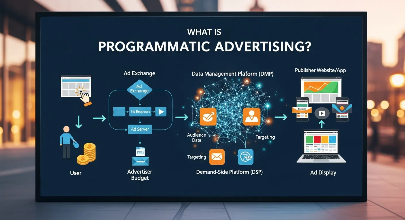 Illustration explaining the basics of programmatic advertising